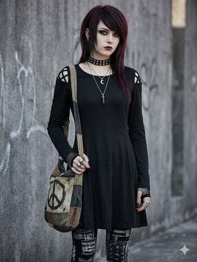 NWT Hippie Chic Black Lattice Shoulder Long Sleeve Skater Dress